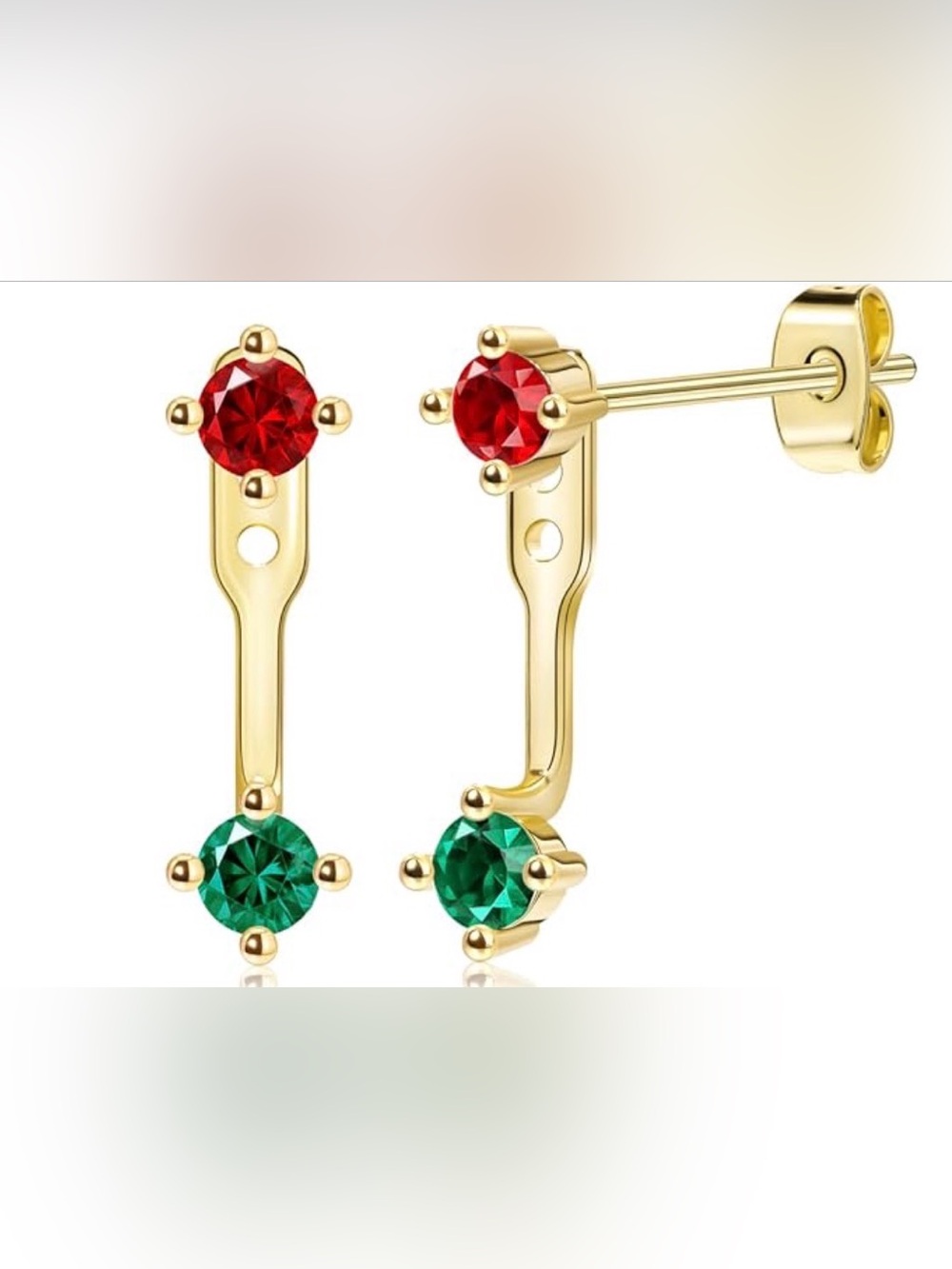 3 Pairs Gold Plated Dainty Small Women’s Earrings in Red, White, Green ~ New ~ - Picture 2 of 5